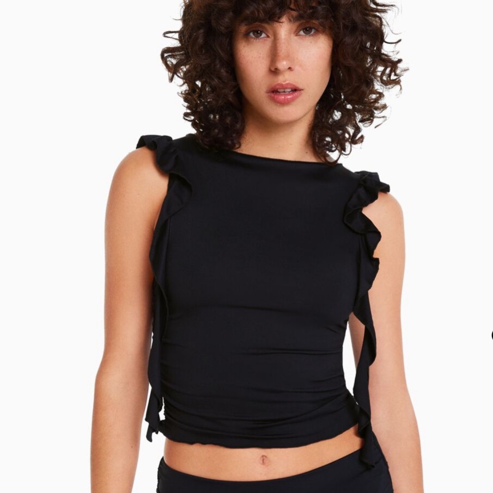 Bershka Ruffled Short Sleeve Shirt